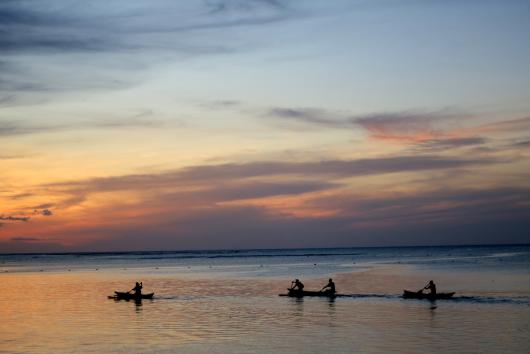 Samoan boats at sunset
