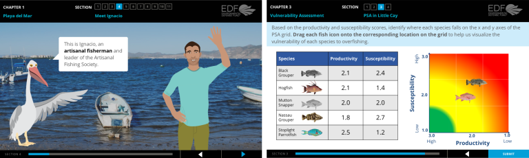Screenshots of two Virtual Fisheries Academy courses