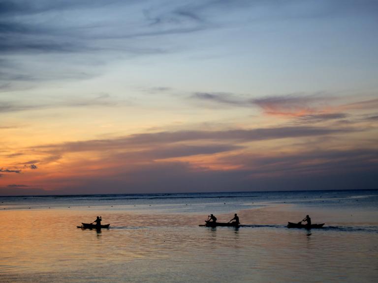 Samoan boats at sunset